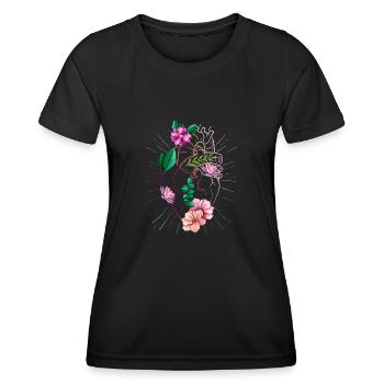 Anatomical Heart And Flowers - Women's Functional T-Shirt - black - Front - AI Model Female 172 light (172cm)
