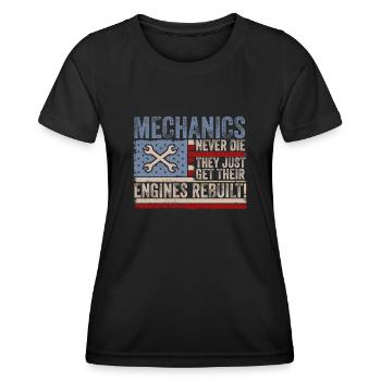 Mechaniker sterben niemals Auto-Enthusiast - Frauen Funktions-T-Shirt - Schwarz - Vorne - AI Model Female 172 light (172cm)