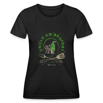 Lustiges Grille am Bratort Barbecue - Frauen Funktions-T-Shirt - Schwarz - Vorne - AI Model Female 172 light (172cm)