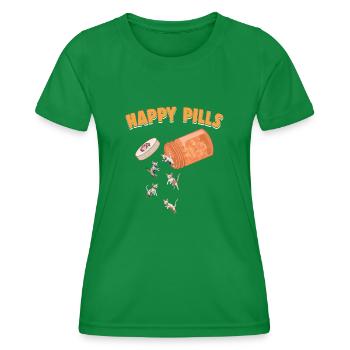 Happy Pills Devon Rex Cat Funny Kitten Lover Wortspiel - Frauen Funktions-T-Shirt - Kelly Green - Vorne - AI Model Female 172 dark (172cm)