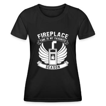 Stove Woodburning stove Firewood Fireplace - Women's Functional T-Shirt - black - Front - AI Model Female 172 light (172cm)