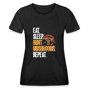 Mushroom hunting, mushrooms, morels, mushroom picking, foraging - Women's Functional T-Shirt - black - Front - AI Model Female 172 light (172cm)