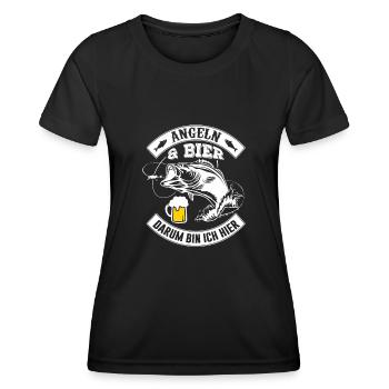 Angeln & Bier Darum bin ich hier - Frauen Funktions-T-Shirt - Schwarz - Vorne - AI Model Female 172 light (172cm)