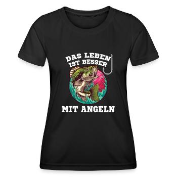 ANGLER DESIGN I ANGELN I FISCHER I FISCH - Frauen Funktions-T-Shirt - Schwarz - Vorne - AI Model Female 172 light (172cm)