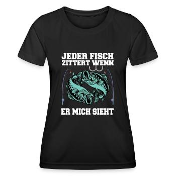 LUSTIGES ANGLER DESIGN I ANGELN I FISCHER I FISCH - Frauen Funktions-T-Shirt - Schwarz - Vorne - AI Model Female 172 light (172cm)