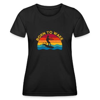 Born To Wake Retro Style Wakeboard Vintage - Frauen Funktions-T-Shirt - Schwarz - Vorne - AI Model Female 172 light (172cm)