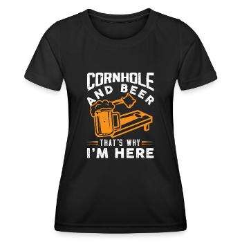 Cornhole et la bière, c’est pourquoi je suis ici - T-shirt sport Femme - noir - Devant - AI Model Female 172 light (172cm)