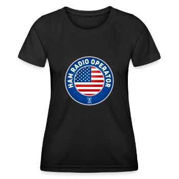 Ham Radio Operator US Flag - Women's Functional T-Shirt - black - Front - AI Model Female 172 light (172cm)