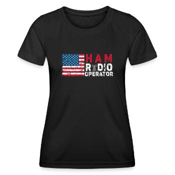 Ham Radio Operator US Flag - Women's Functional T-Shirt - black - Front - AI Model Female 172 light (172cm)