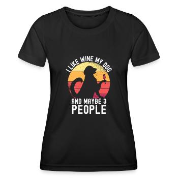 Jahrgang Ich mag Wein, meinen Hund und vielleicht 3 Personen - Frauen Funktions-T-Shirt - Schwarz - Vorne - AI Model Female 172 light (172cm)