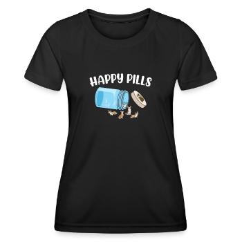Happy Pills Corgi Funny Dog Lover Humor Cool Pet - Women's Functional T-Shirt - black - Front - AI Model Female 172 light (172cm)