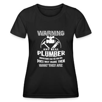 Plumber Plumber Warning - Women's Functional T-Shirt - black - Front - AI Model Female 172 light (172cm)