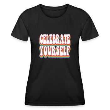 Celebrate Yourself - Pride Rainbow LGBTQ+ - Women's Functional T-Shirt - black - Front - AI Model Female 172 light (172cm)