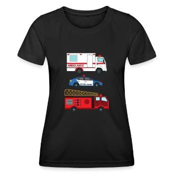 Krankenwagen der Polizei Feuerwehrauto _ - Frauen Funktions-T-Shirt - Schwarz - Vorne - AI Model Female 172 light (172cm)