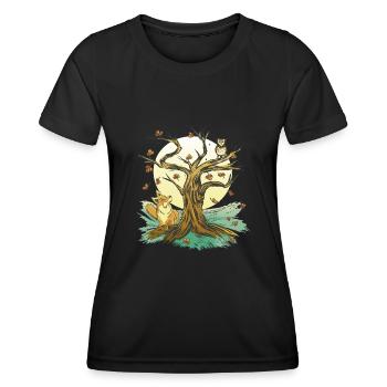 Fuchs Eule Wald Camping Tiere - Frauen Funktions-T-Shirt - Schwarz - Vorne - AI Model Female 172 light (172cm)