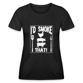 I'd Smoke That Chef Butcher Cook BBQ Cow Beef Fun - Frauen Funktions-T-Shirt - Schwarz - Vorne - AI Model Female 172 light (172cm)