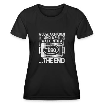 Eine Kuh, ein Huhn und ein Schwein gehen in einen - Frauen Funktions-T-Shirt - Schwarz - Vorne - AI Model Female 172 light (172cm)