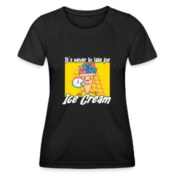 Il n’est jamais trop tard pour l’idée cadeau de l’amateur de crème glacée - T-shirt sport Femme - noir - Devant - AI Model Female 172 light (172cm)