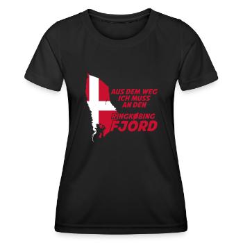 Ringkøbing Fjord Dänemark Flagge - Frauen Funktions-T-Shirt - Schwarz - Vorne - AI Model Female 172 light (172cm)