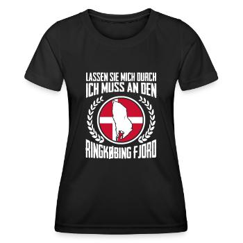 Ringkøbing Fjord Flagge Dänemark - Frauen Funktions-T-Shirt - Schwarz - Vorne - AI Model Female 172 light (172cm)
