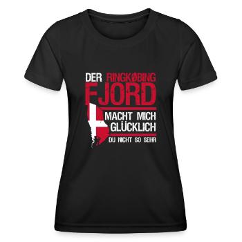 Ringkøbing Urlaub Flagge Dänemark - Frauen Funktions-T-Shirt - Schwarz - Vorne - AI Model Female 172 light (172cm)