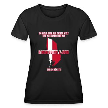 Ringkøbing Fjord in Dänemark - Frauen Funktions-T-Shirt - Schwarz - Vorne - AI Model Female 172 light (172cm)