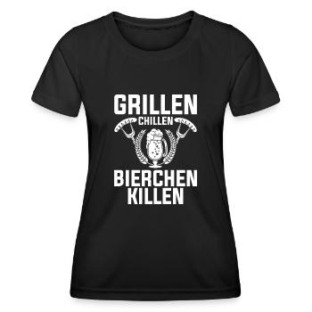 Bier Grillparty Grillmeister Grill Grillen - Frauen Funktions-T-Shirt - Schwarz - Vorne - AI Model Female 172 light (172cm)