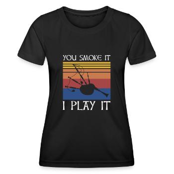 Dudelsack für Dudelsackspieler und Schotten - Frauen Funktions-T-Shirt - Schwarz - Vorne - AI Model Female 172 light (172cm)