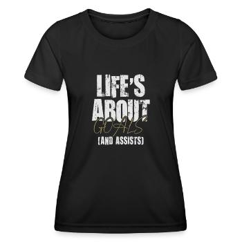 Life Is About Goals And Assists Futbol Soccer - Women's Functional T-Shirt - black - Front - AI Model Female 172 light (172cm)