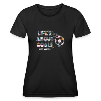 Im Leben geht es um Tore und Vorlagen Futbol Soccer - Frauen Funktions-T-Shirt - Schwarz - Vorne - AI Model Female 172 light (172cm)