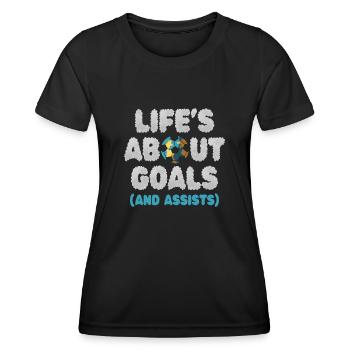 Im Leben geht es um Tore und Vorlagen Futbol Soccer - Frauen Funktions-T-Shirt - Schwarz - Vorne - AI Model Female 172 light (172cm)
