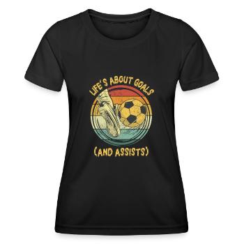 Life Is About Goals And Assists Futbol Soccer - Women's Functional T-Shirt - black - Front - AI Model Female 172 light (172cm)