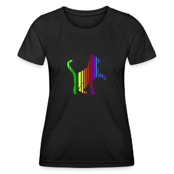 Colorful cat in rainbow stripes cats friend - Women's Functional T-Shirt - black - Front - AI Model Female 172 light (172cm)