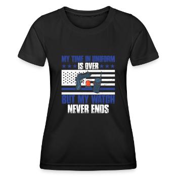 Mon temps en uniforme est terminé policier - T-shirt sport Femme - noir - Devant - AI Model Female 172 light (172cm)