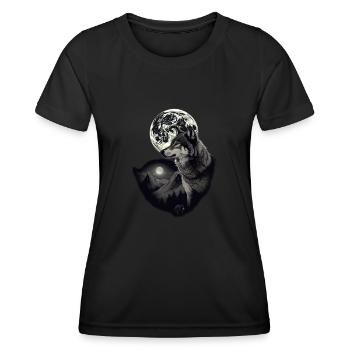 Forest with Full Moon and Grey Wolf wild animal - Women's Functional T-Shirt - black - Front - AI Model Female 172 light (172cm)