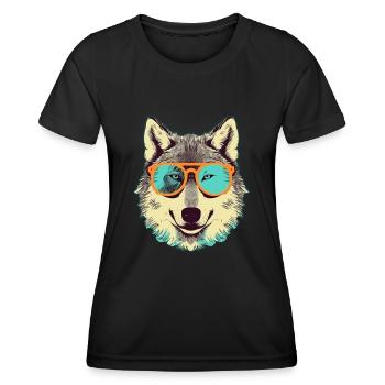 Grey Wolf in Retro Sunglass Frame Wolves Graphic - Women's Functional T-Shirt - black - Front - AI Model Female 172 light (172cm)