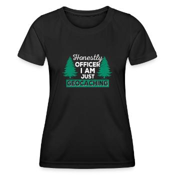 Honnêtement, officier, je ne fais que du géocaching, de la fantaisie - T-shirt sport Femme - noir - Devant - AI Model Female 172 light (172cm)