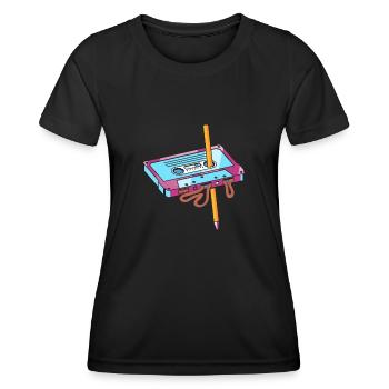 Cassette with pencil - Women's Functional T-Shirt - black - Front - AI Model Female 172 light (172cm)