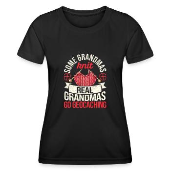 Some grannies knit Real grannies go geocaching - Women's Functional T-Shirt - black - Front - AI Model Female 172 light (172cm)