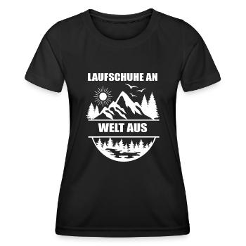 Laufschuhe an Welt aus - Frauen Funktions-T-Shirt - Schwarz - Vorne - AI Model Female 172 light (172cm)