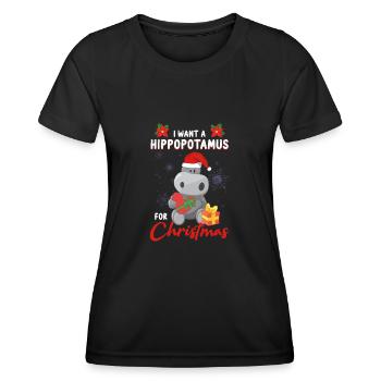 I Want A Hippopotamus For Christmas - Frauen Funktions-T-Shirt - Schwarz - Vorne - AI Model Female 172 light (172cm)