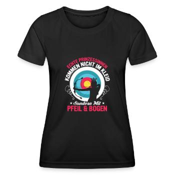 Echte Prinzessinen kommen mit Pfeil & Bogen Schies - Frauen Funktions-T-Shirt - Schwarz - Vorne - AI Model Female 172 light (172cm)