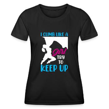 Ich Klettere Wie Ein Mädchen Bouldern Klettern - Frauen Funktions-T-Shirt - Schwarz - Vorne - AI Model Female 172 light (172cm)