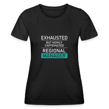Directeur régional épuisé, très caféiné, - T-shirt sport Femme - noir - Devant - AI Model Female 172 light (172cm)