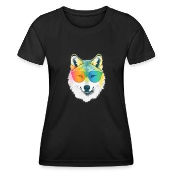 Weißer Wolf Regenbogen Sonnenbrillenrahmen Wölfe Grafik - Frauen Funktions-T-Shirt - Schwarz - Vorne - AI Model Female 172 light (172cm)