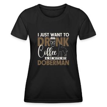 Doberman Pinscher Dog Dobie - Women's Functional T-Shirt - black - Front - AI Model Female 172 light (172cm)