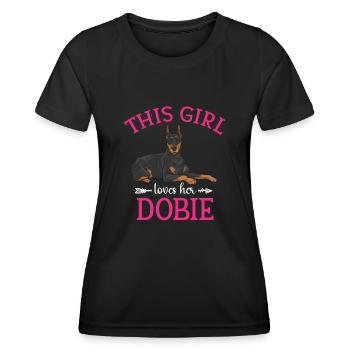 Doberman Pinscher Dog Dobie - Women's Functional T-Shirt - black - Front - AI Model Female 172 light (172cm)