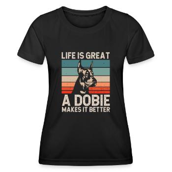 Doberman Pinscher Dog Dobie - Women's Functional T-Shirt - black - Front - AI Model Female 172 light (172cm)
