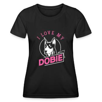 Doberman Pinscher Dog Dobie - Women's Functional T-Shirt - black - Front - AI Model Female 172 light (172cm)