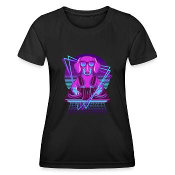 Party Musik Techno Hunde Vaporwave DJ Dackel - Frauen Funktions-T-Shirt - Schwarz - Vorne - AI Model Female 172 light (172cm)